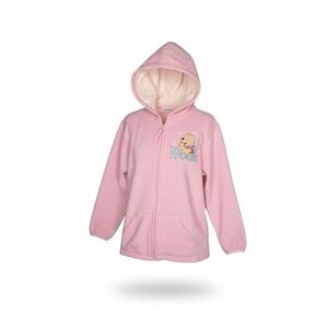 Ladies Disney Winnie the Pooh Pink Fleece Zip Up Hoodie sz M Y2K Kidcore Soft